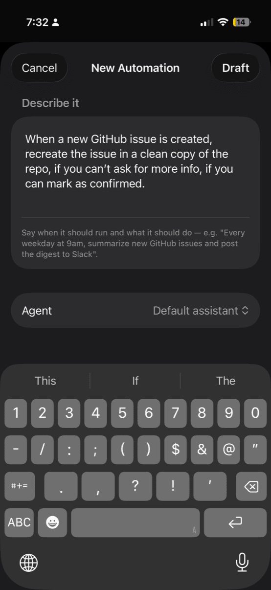 Creating an automation on iOS by describing it in plain language
